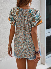 Chemise ample à manches courtes et col en V pour femme, style ethnique décontracté et imprimé